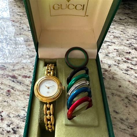 gucci interchangeable bezel watch silver|vintage gucci watch with bezels.